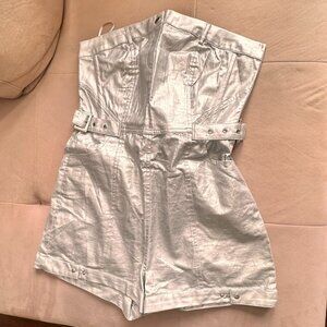 Urban Outfitters Short Metallic Silver Jumpsuit - Size Small